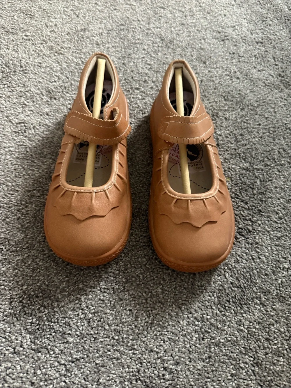 Livie and Luca Mary Jane Caramel Ruche Leather Shoes Sz 13